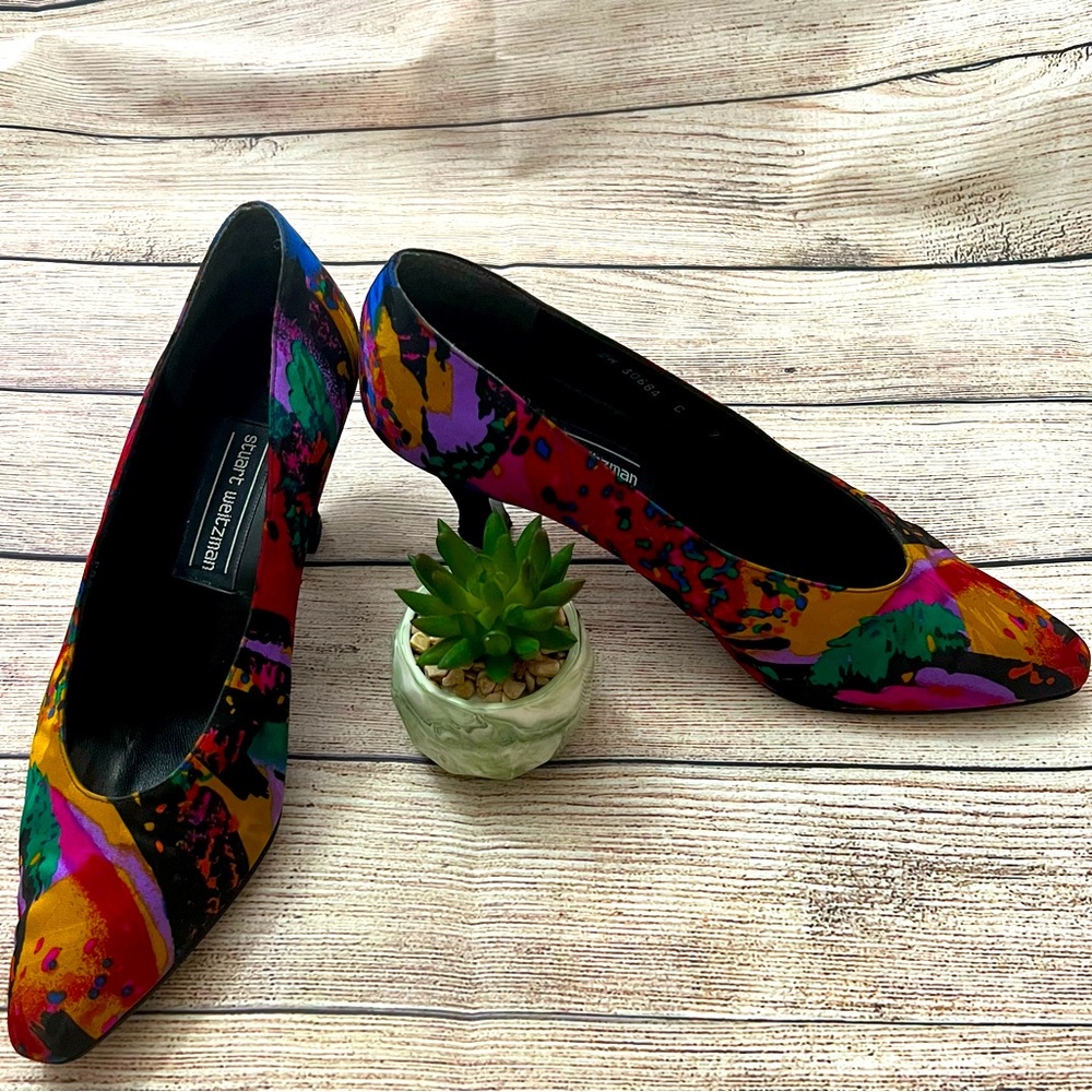 STUART WEITZMAN VINTAGE ‘80s multicolored heels Size 9 - Picture 5 of 11